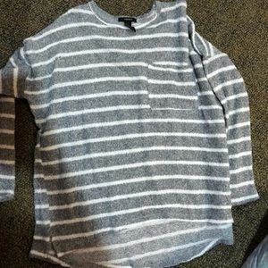 Grey and White striped pocket sweater